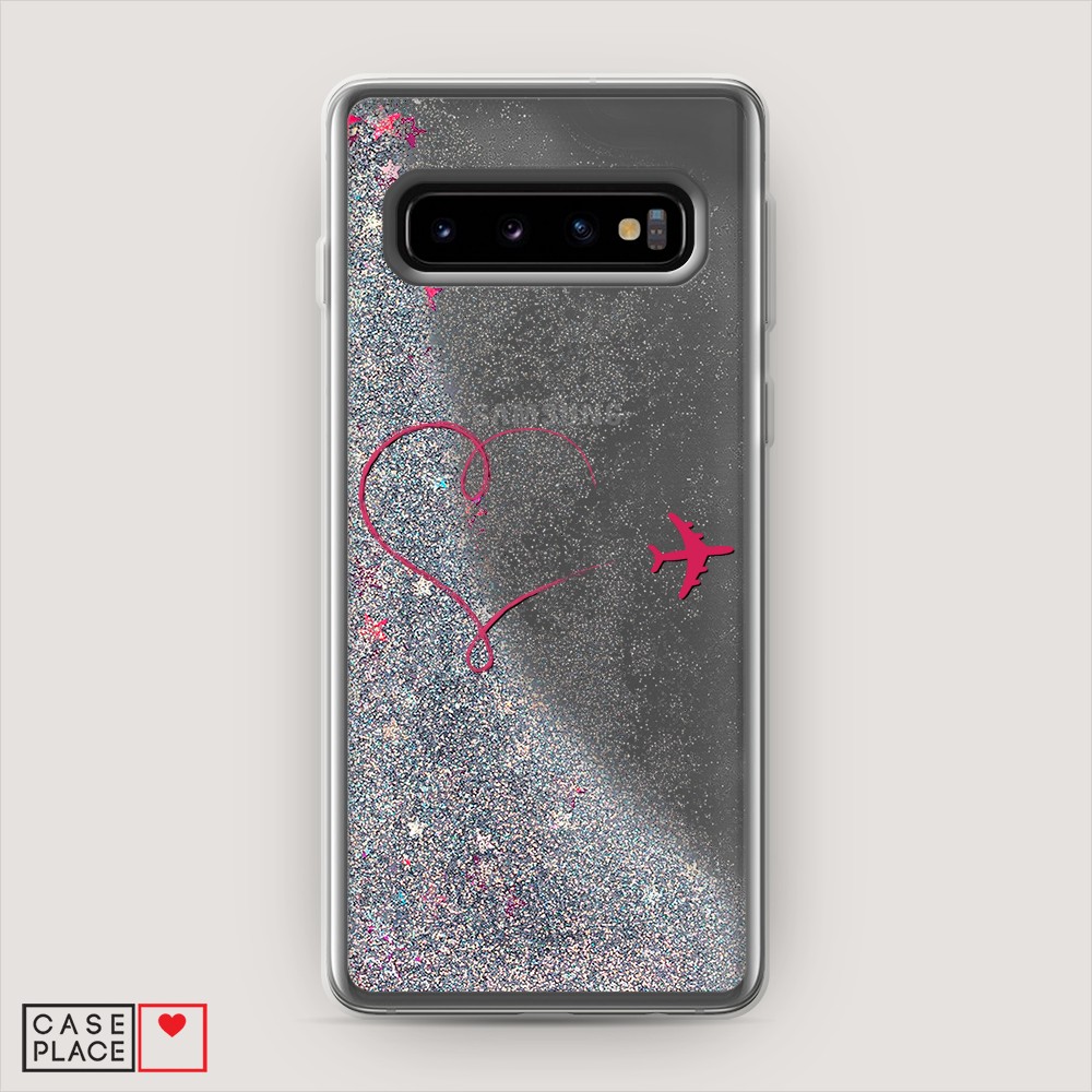 

Жидкий чехол с блестками "Сердце и самолет" на Samsung Galaxy S10, 27091-1