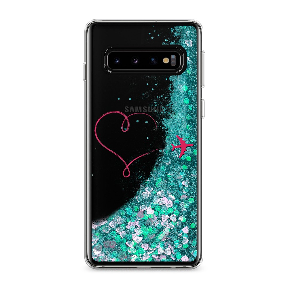 

Жидкий чехол с блестками "Сердце и самолет" на Samsung Galaxy S10, 27095-1