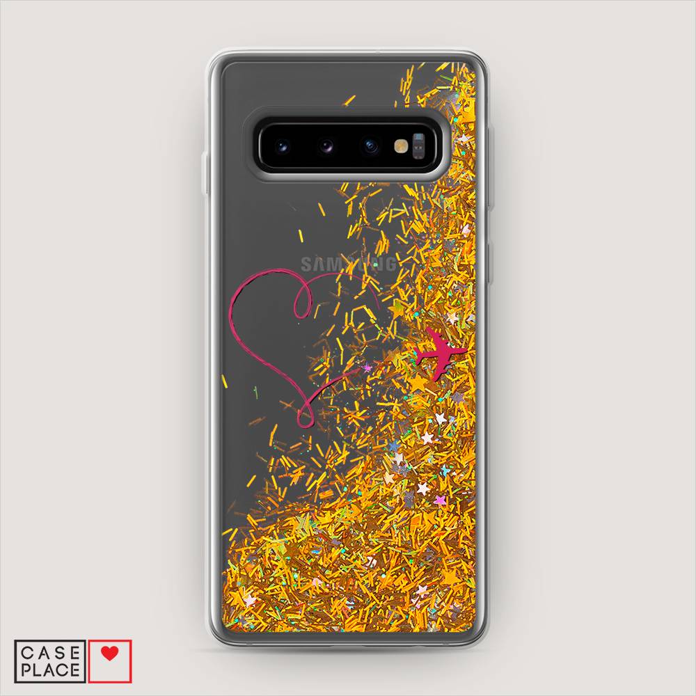 

Жидкий чехол с блестками "Сердце и самолет" на Samsung Galaxy S10 +, 27190-1