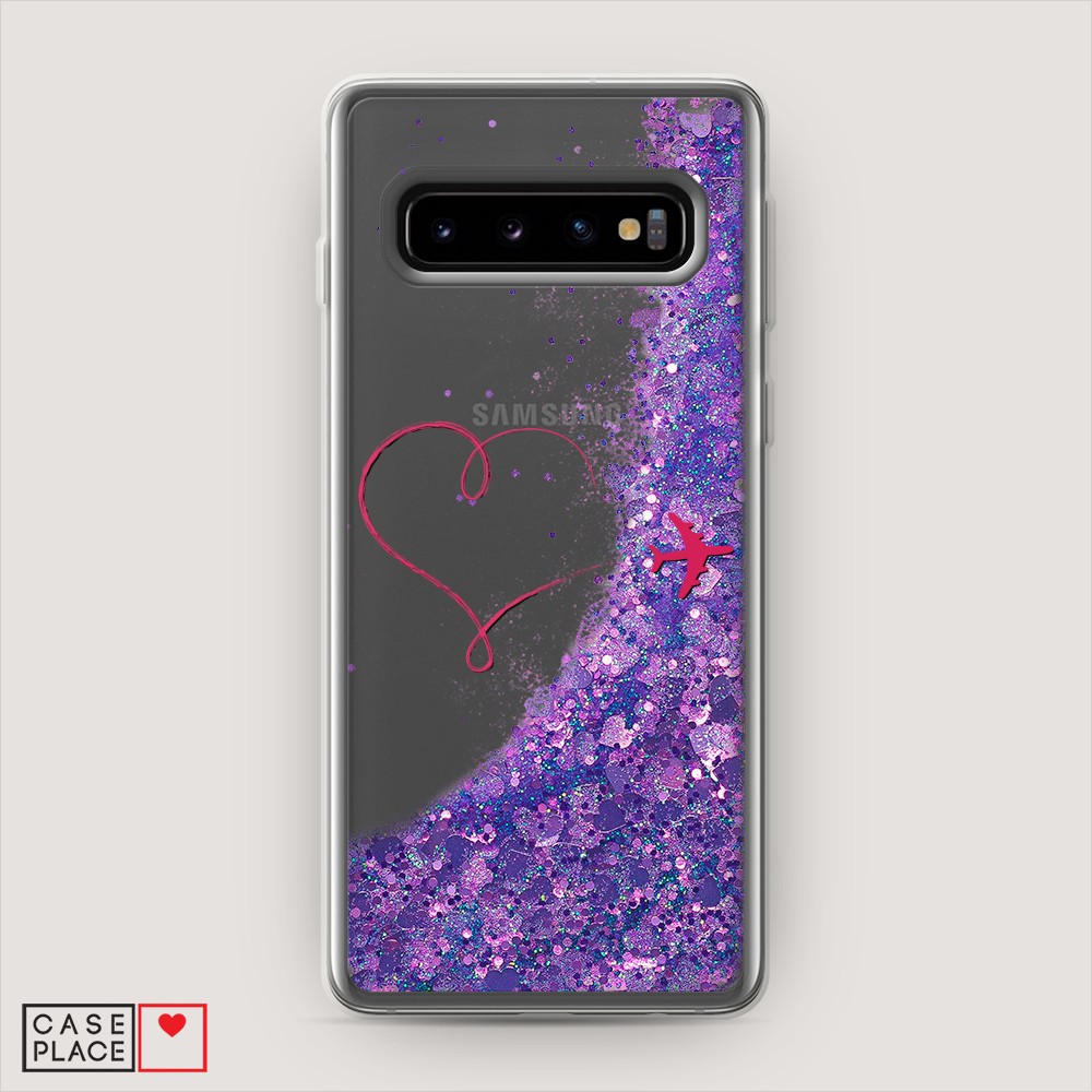

Жидкий чехол с блестками "Сердце и самолет" на Samsung Galaxy S10 +, 27192-1