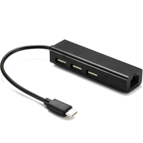 Сетевая карта RJ-45 USB2.0 Type-C на LAN Ethernet RTL8152B - чёрная KS-339B