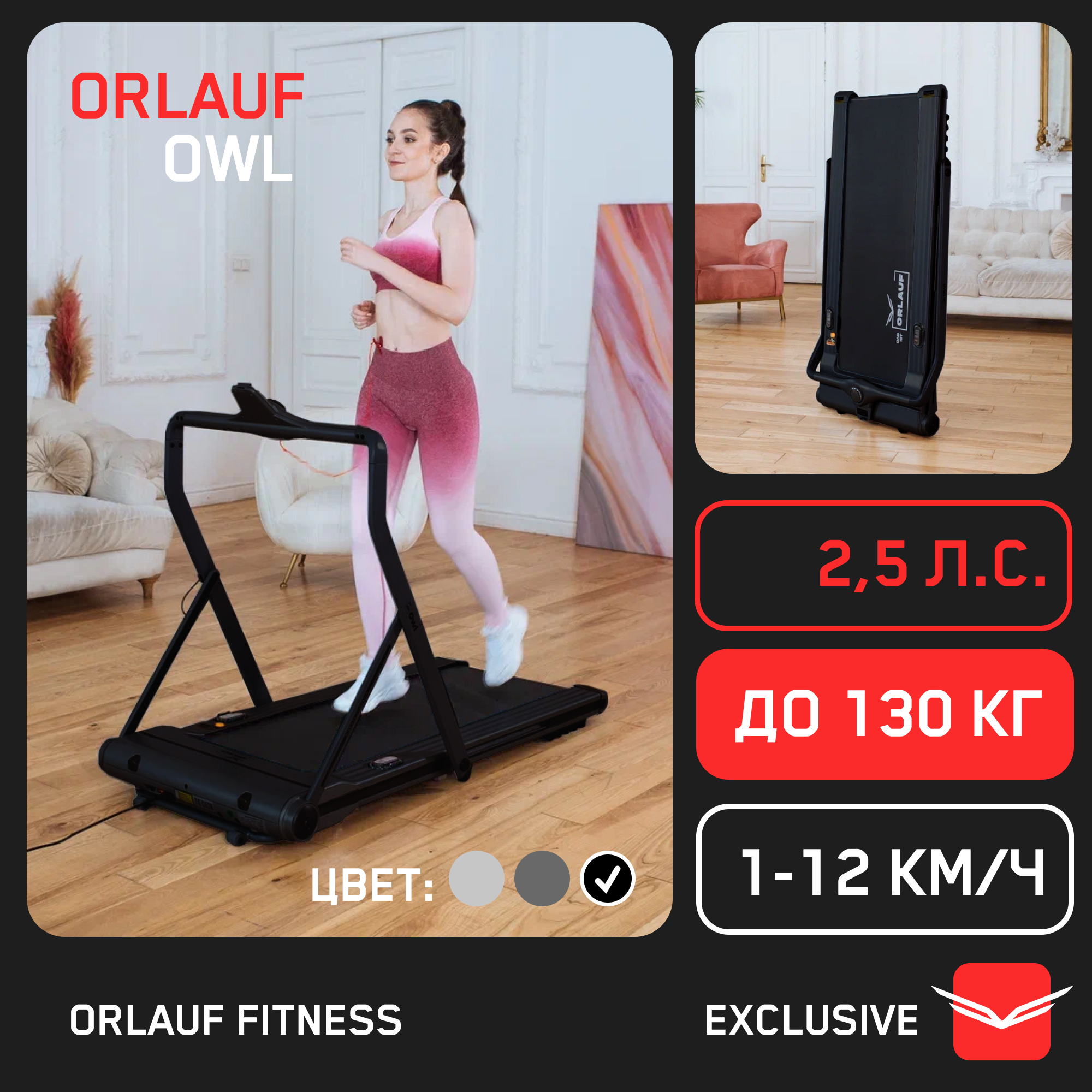 

Беговая дорожка Orlauf Owl Black, Серый, Owl