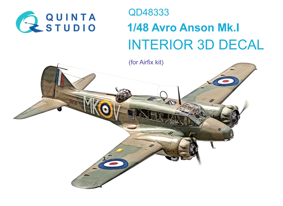 

QD48333 3D Декаль интерьера кабины Avro Anson Mk.I Airfix, Цветной