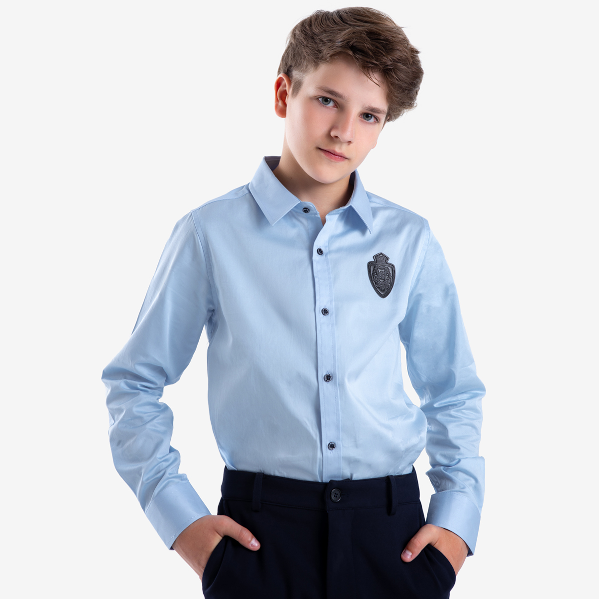 Рубашка детская Kapika IJBCR01-Z0, цвет голубой, размер 134
