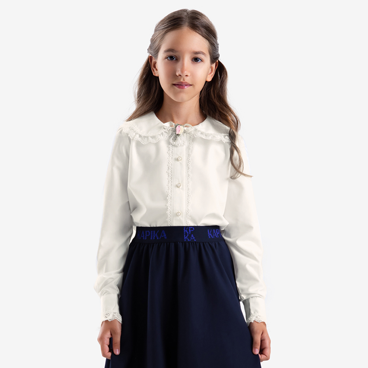 Блузка детская Kapika IJGCB01-02, цвет экрю, размер 122 блузка детская gulliver 12302gmc2203 белый размер 104