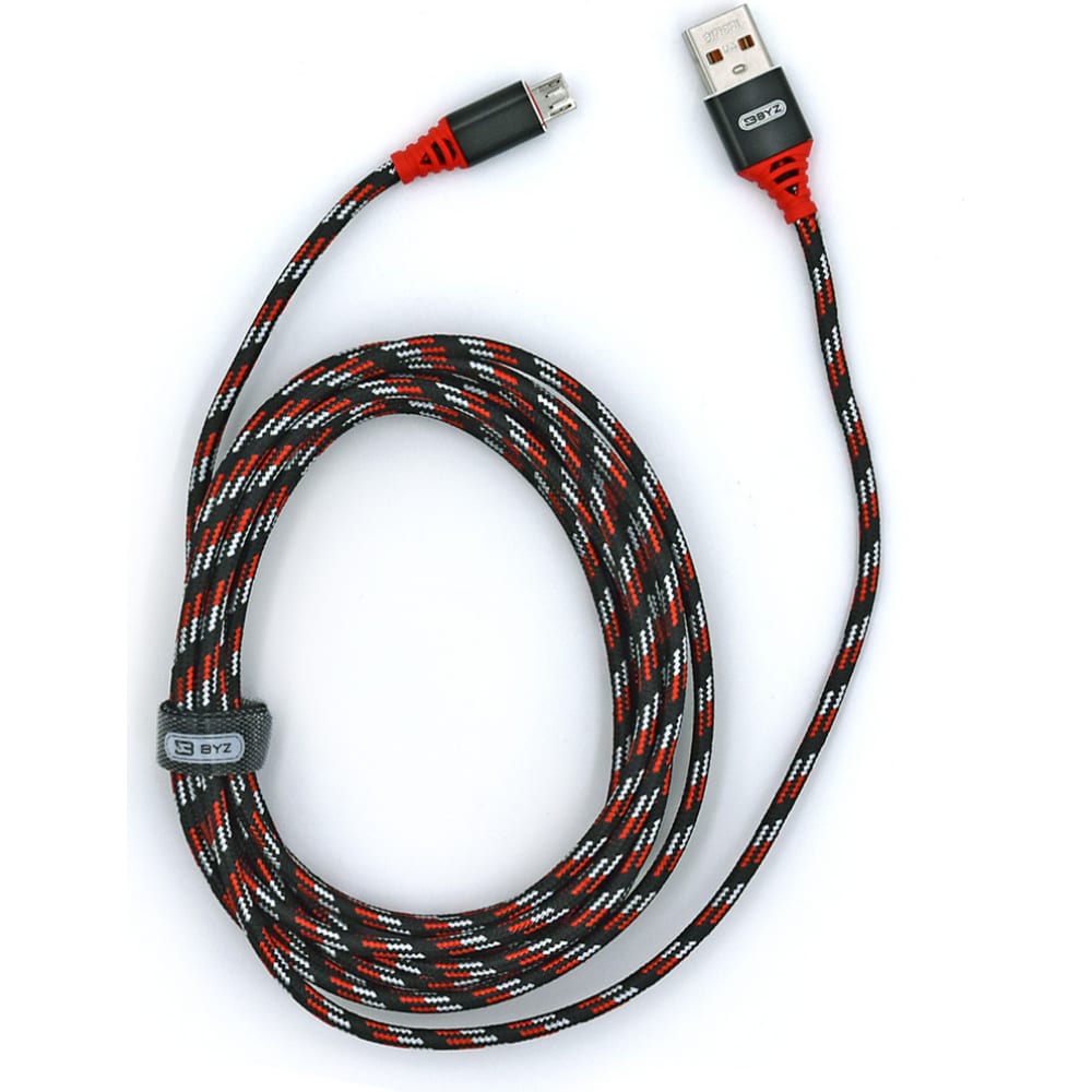 

USB-кабель AM-microBM BYZ 3 метра, 2.1A, тканевый, черно-красный 23750-BC-090mBKR