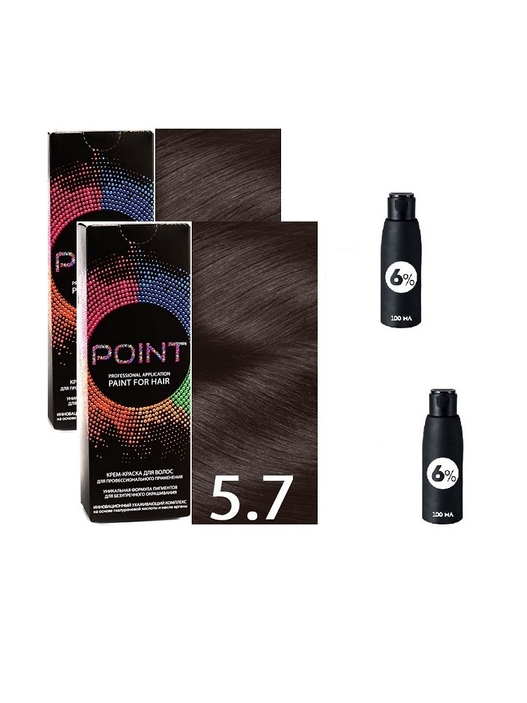 Крем-краска для волос POINT тон 5.7 2шт*100мл + 6% оксигент 2шт*100мл харизма лидера