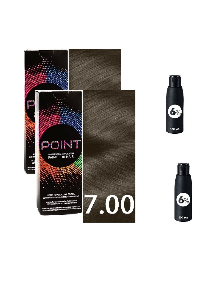 

Крем-краска для волос POINT тон 7.00 2шт*100мл + 6% оксигент 2шт*100мл