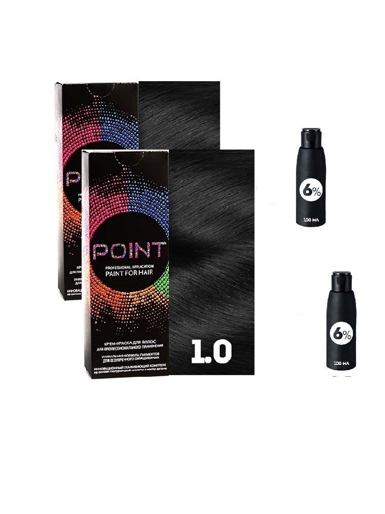 

Крем-краска для волос POINT тон 1.0 2шт*100мл + 6% оксигент 2шт*100мл