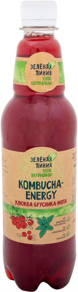 

Напиток сокосодержащий Зеленая линия Kombucha Energy Клюква брусника и мята 555мл