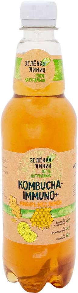 

Напиток сокосодержащий Зеленая линия Kombucha Immuno Имбирь мед и лимон 555мл