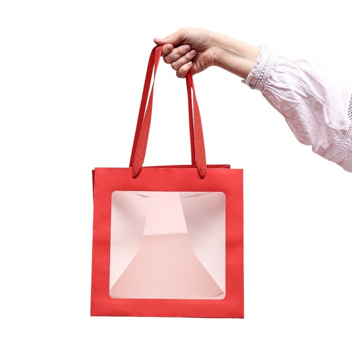 

Пакет крафт с квадратным дном и окном, 25x25x25 см, красный (10 шт.)