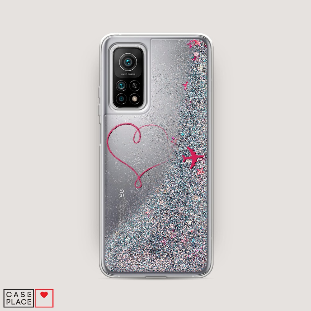 

Жидкий чехол с блестками "Сердце и самолет" на Xiaomi Mi 10T