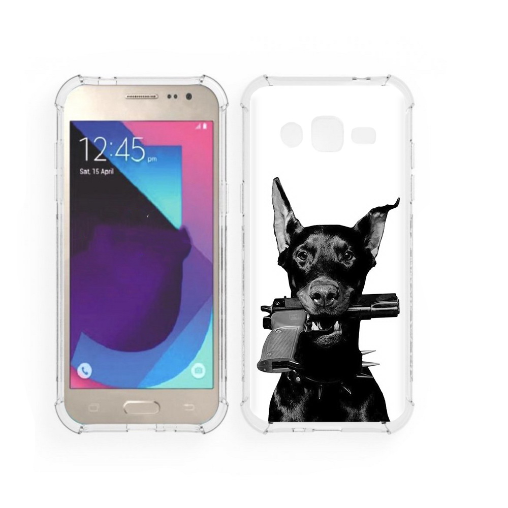 

Чехол MyPads Tocco для Samsung Galaxy J2 доберман с пистолетом (PT226924.572.331), Прозрачный, Tocco