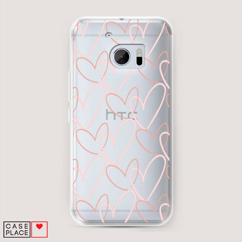 

Чехол на HTC One M10 (HTC 10) "Узор из сердечек", Розовый;бежевый, 101950-6