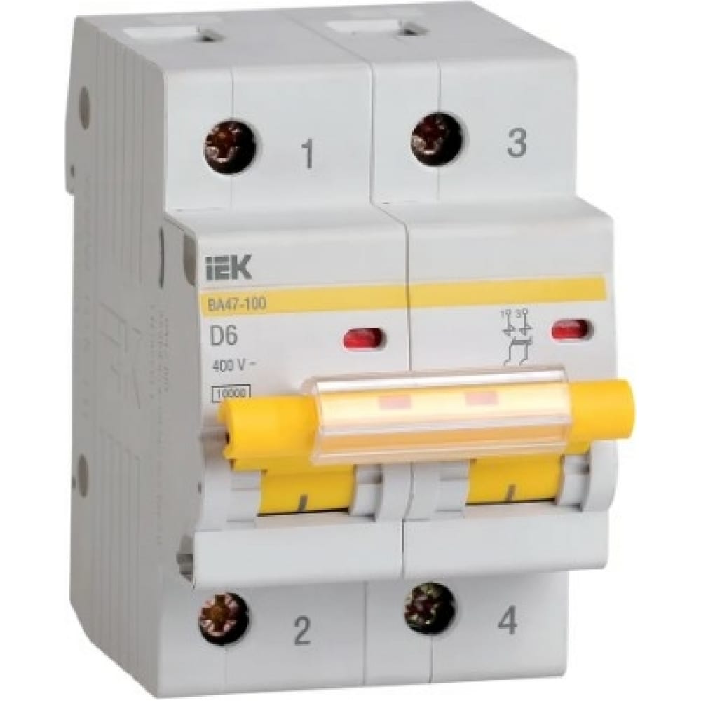 

Автоматический выключатель IEK ВА47-100 2P 6А 10кА х-ка D MVA40-2-006-D