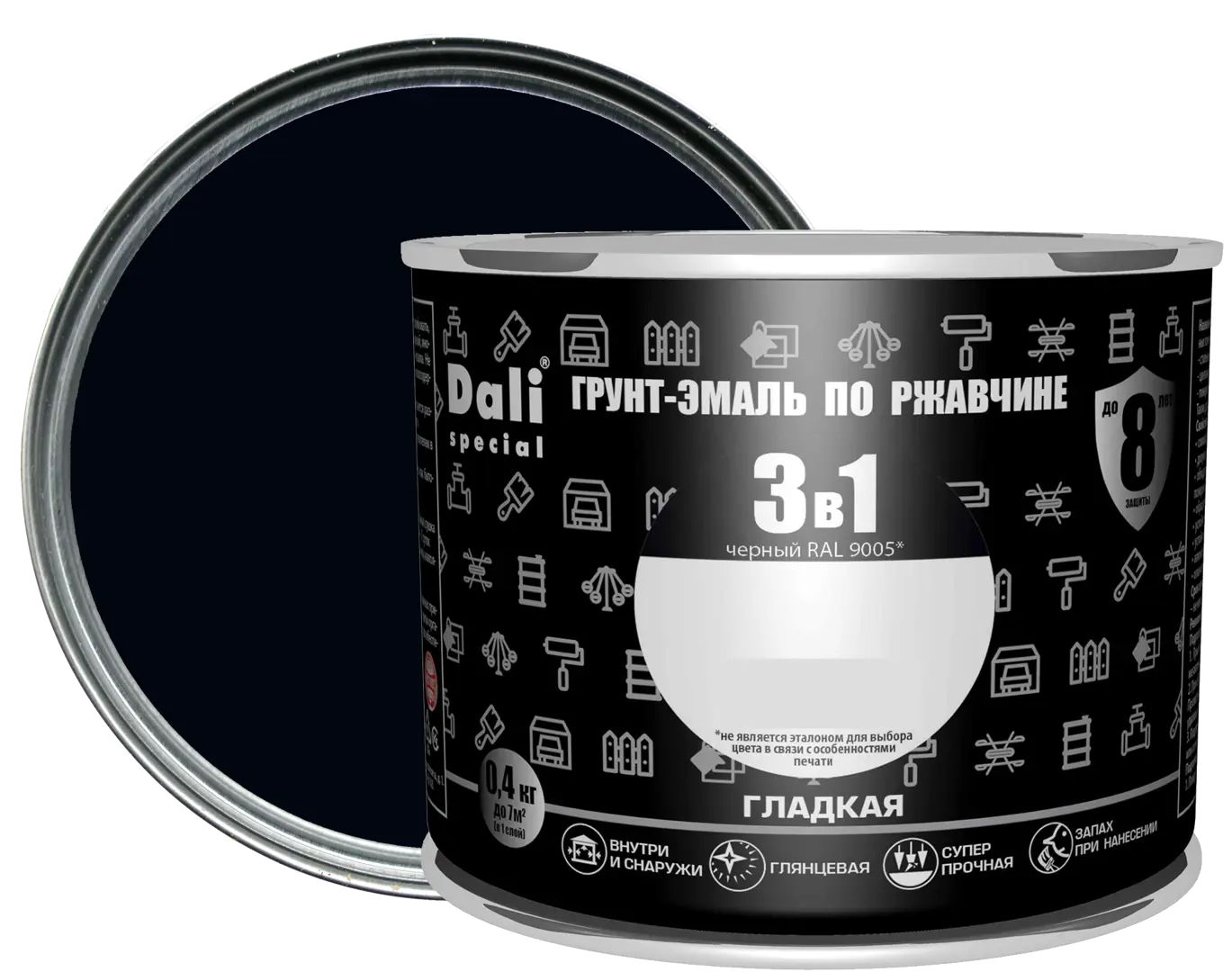 Грунт-эмаль по ржавчине 3 в 1 Dali Special гладкая цвет чёрный 0.4 кг RAL 9005