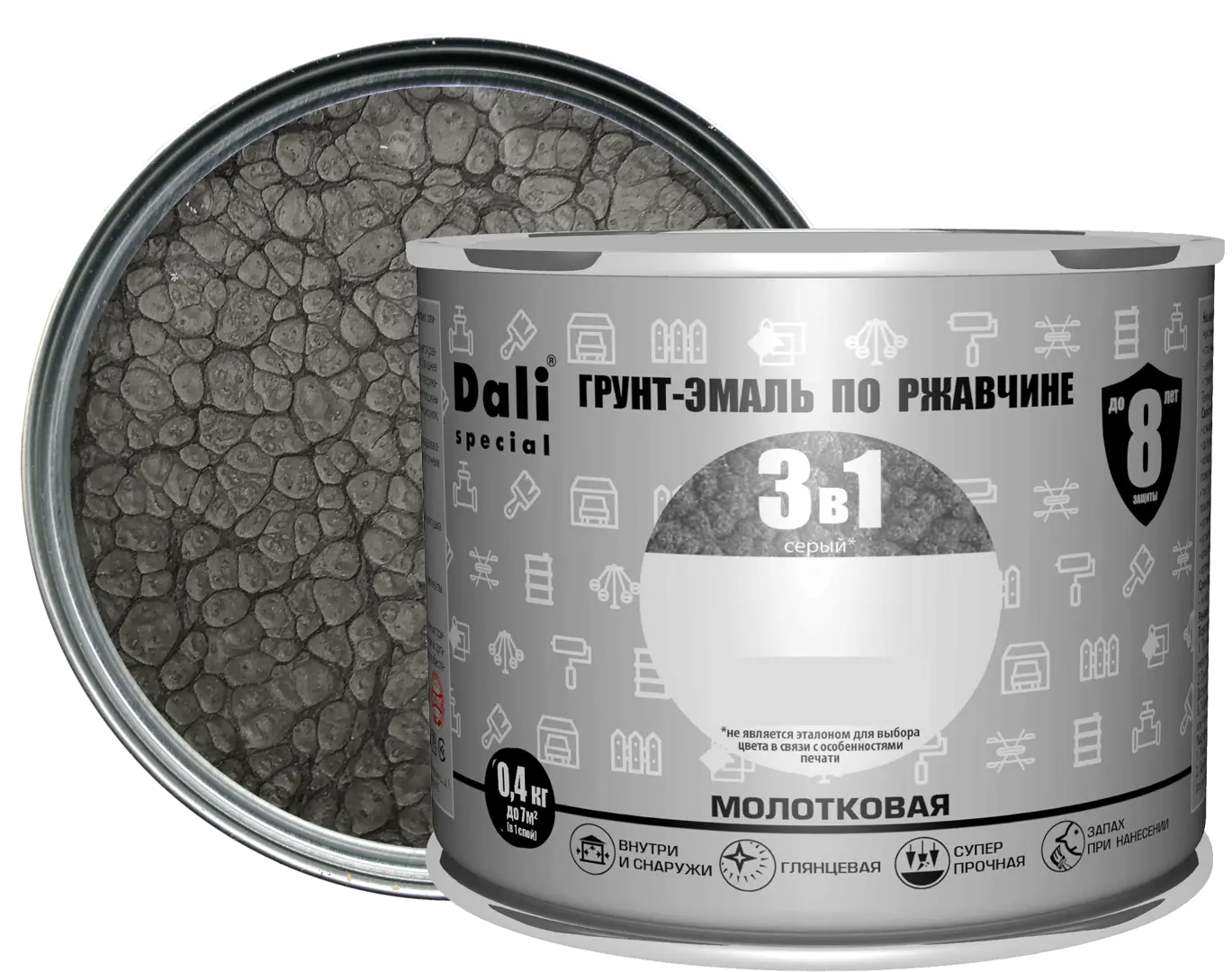 Грунт-эмаль по ржавчине 3 в 1 Dali Special молотковая цвет серый 0.4 кг