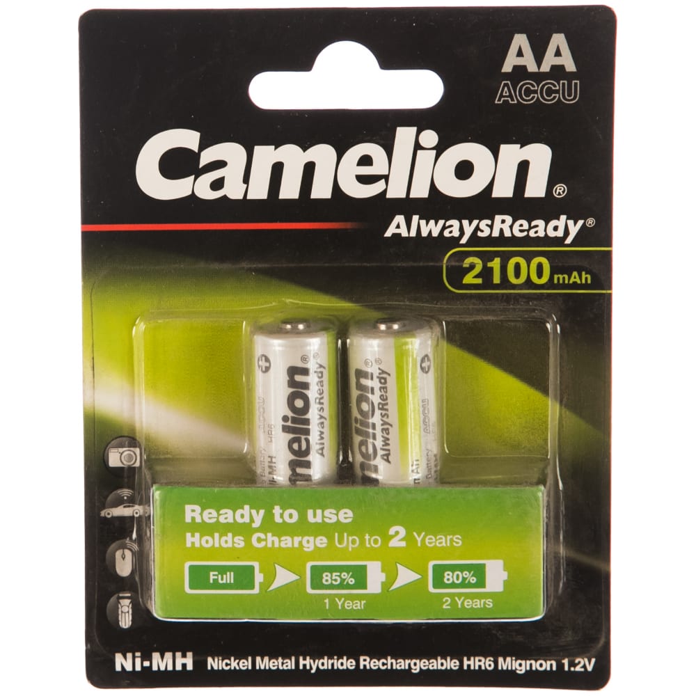 

Аккумулятор 1.2В Camelion AA- 2100mAh Ni-Mh Always Ready BL-2, 7966