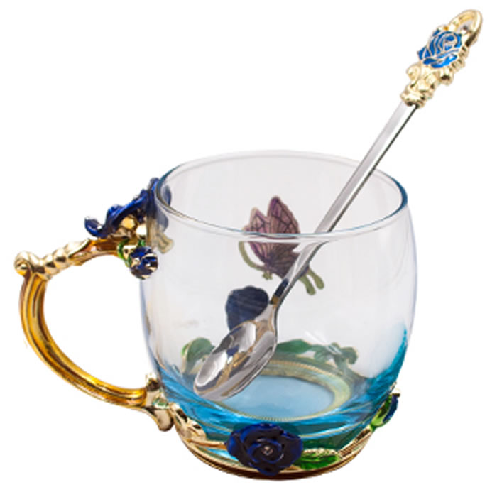 Чашка с ложкой MaxxMalus Butterfly объем 330 мл, цвет синий