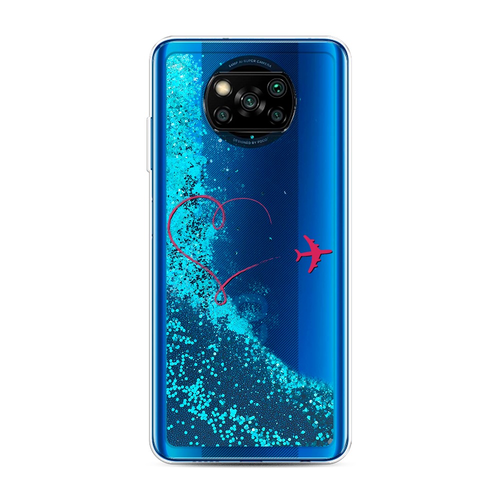 

Жидкий чехол с блестками "Сердце и самолет" на Xiaomi Poco X3 NFC, 39293-1
