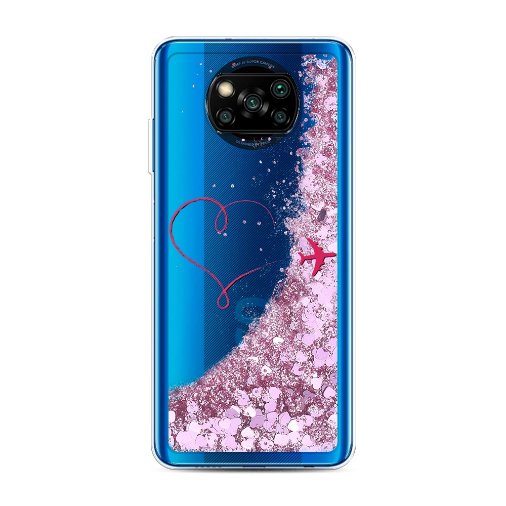 

Жидкий чехол с блестками "Сердце и самолет" на Xiaomi Poco X3 NFC, 39294-1