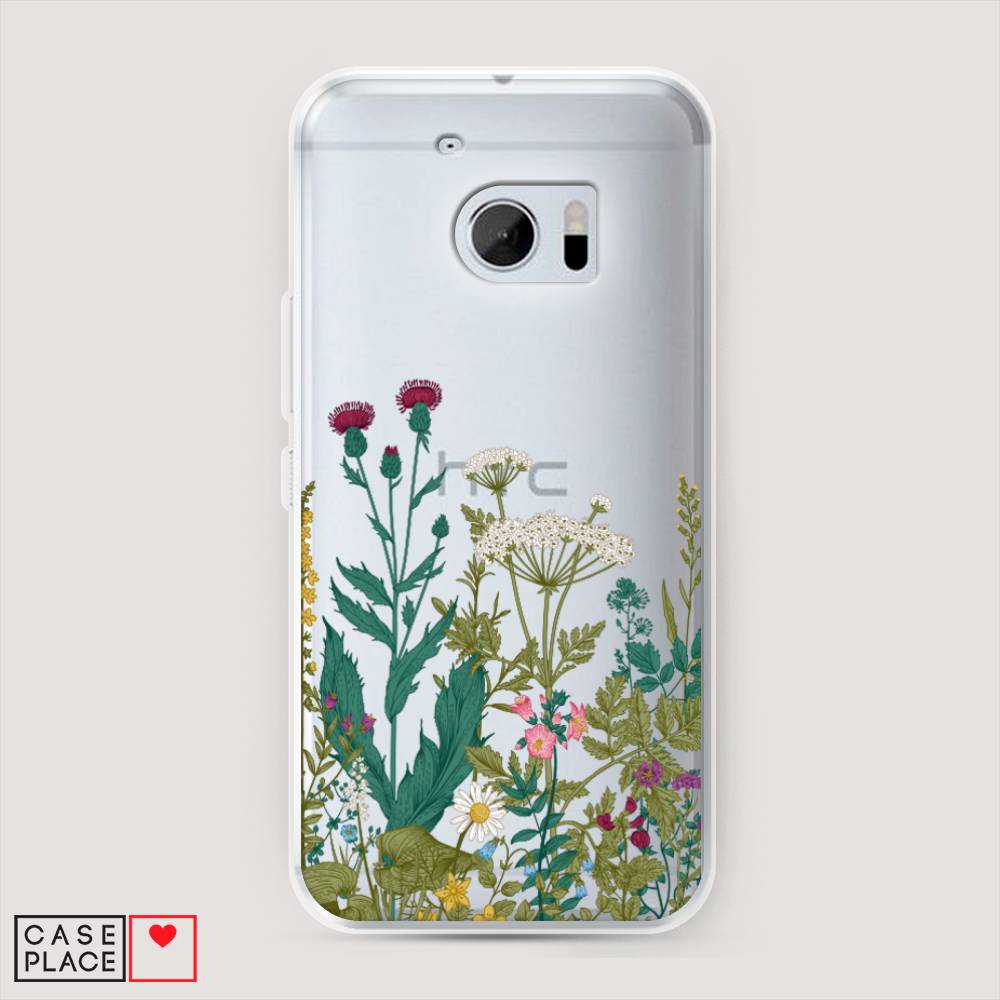 

Чехол на HTC One M10 (HTC 10) "Дикие полевые цветы", Зеленый;розовый;белый, 101950-2