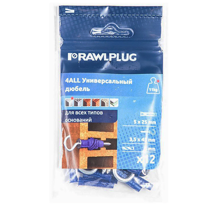 

Дюбель универсальный Rawlplug 4ALL D8х40 мм с S-крюком 8 шт