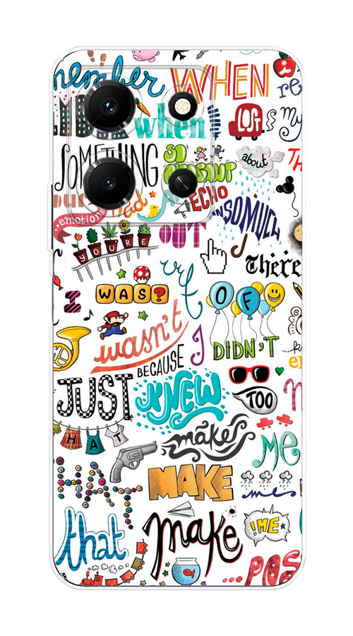 

Чехол Homey на Infinix Note 30i "Много надписей", Белый;серый;голубой, 3104350-1