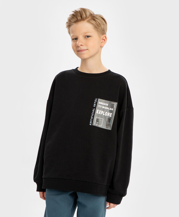 

Толстовка с принтом черная для мальчика Button Blue, 158, 224BBBJC1607, Черный, 224BBBJC1607