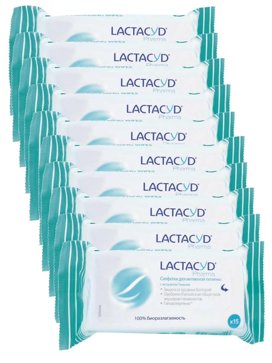 Комплект Салфетки для интимной гигиены Lactacyd Pharma с экстрактом Тимьяна 15шт уп 10уп lactacyd салфетки влажные для интимной гигиены 15 шт