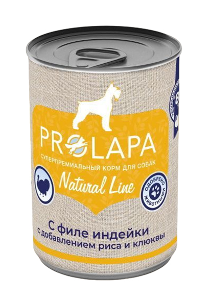 Влажный корм для собак Prolapa Natural Line, с филе индейки, рисом и клюквой, 400 г, 6 шт