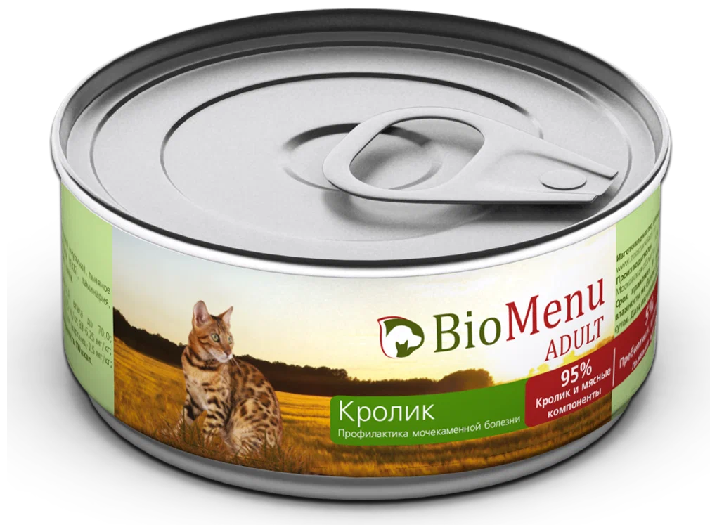 Консервы для кошек BioMenu Adult, кролик, 6шт по 100г