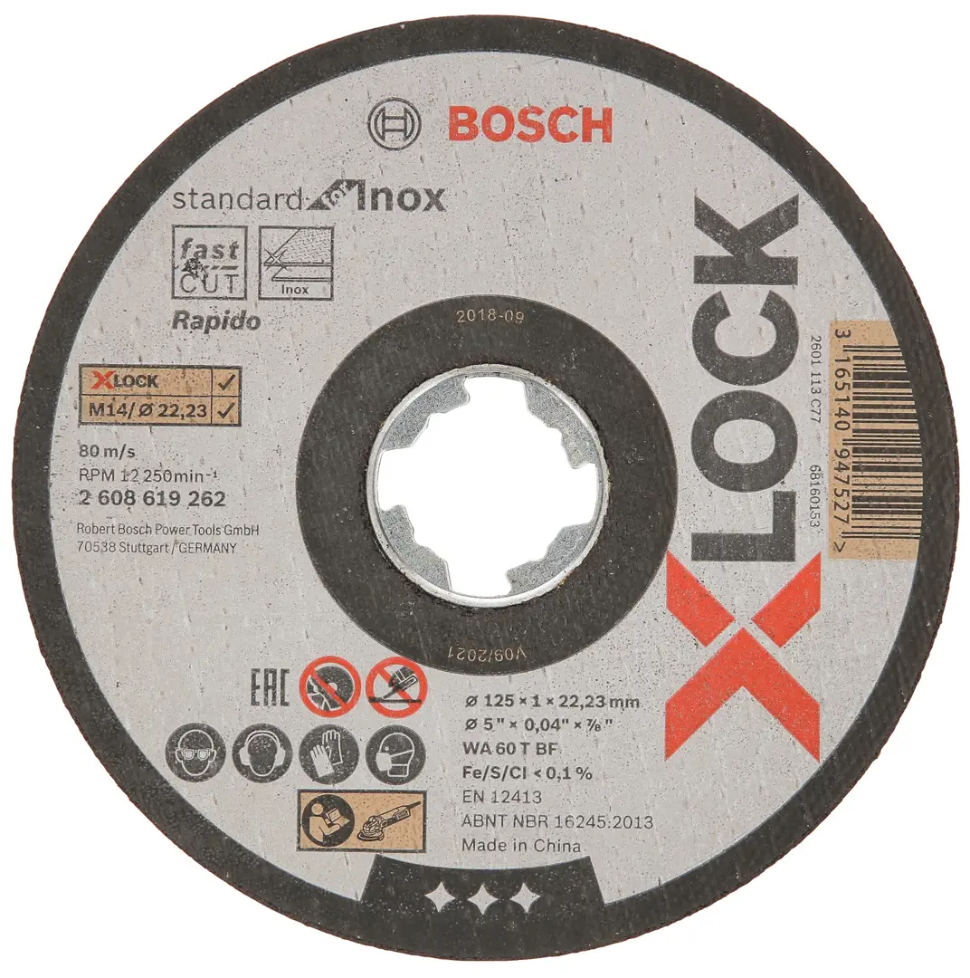 Диск отрезной по стали Bosch X-lock Inox 2608619262 125x22.2x1 мм