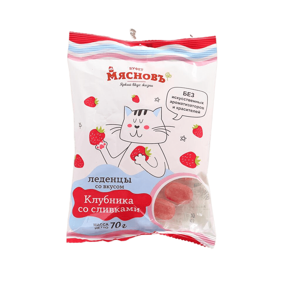 

Карамель леденцовая МясновЪ БУФЕТ со вкусом клубника со сливками 70 г