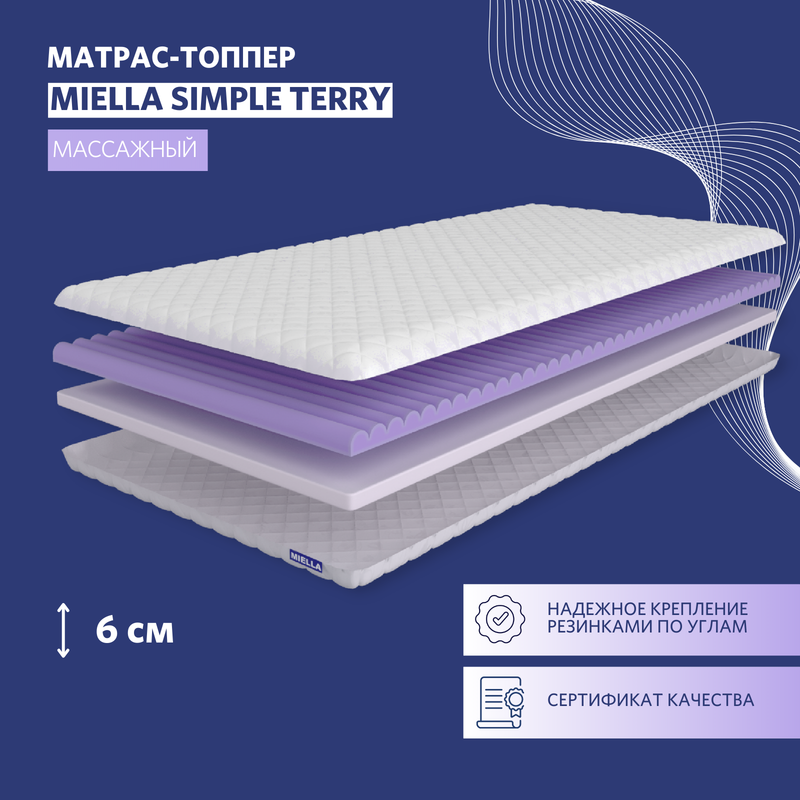 

Топпер наматрасник Miella Simple Terry ортопедический, тонкий 140x190 см, Белый, Simple Terry