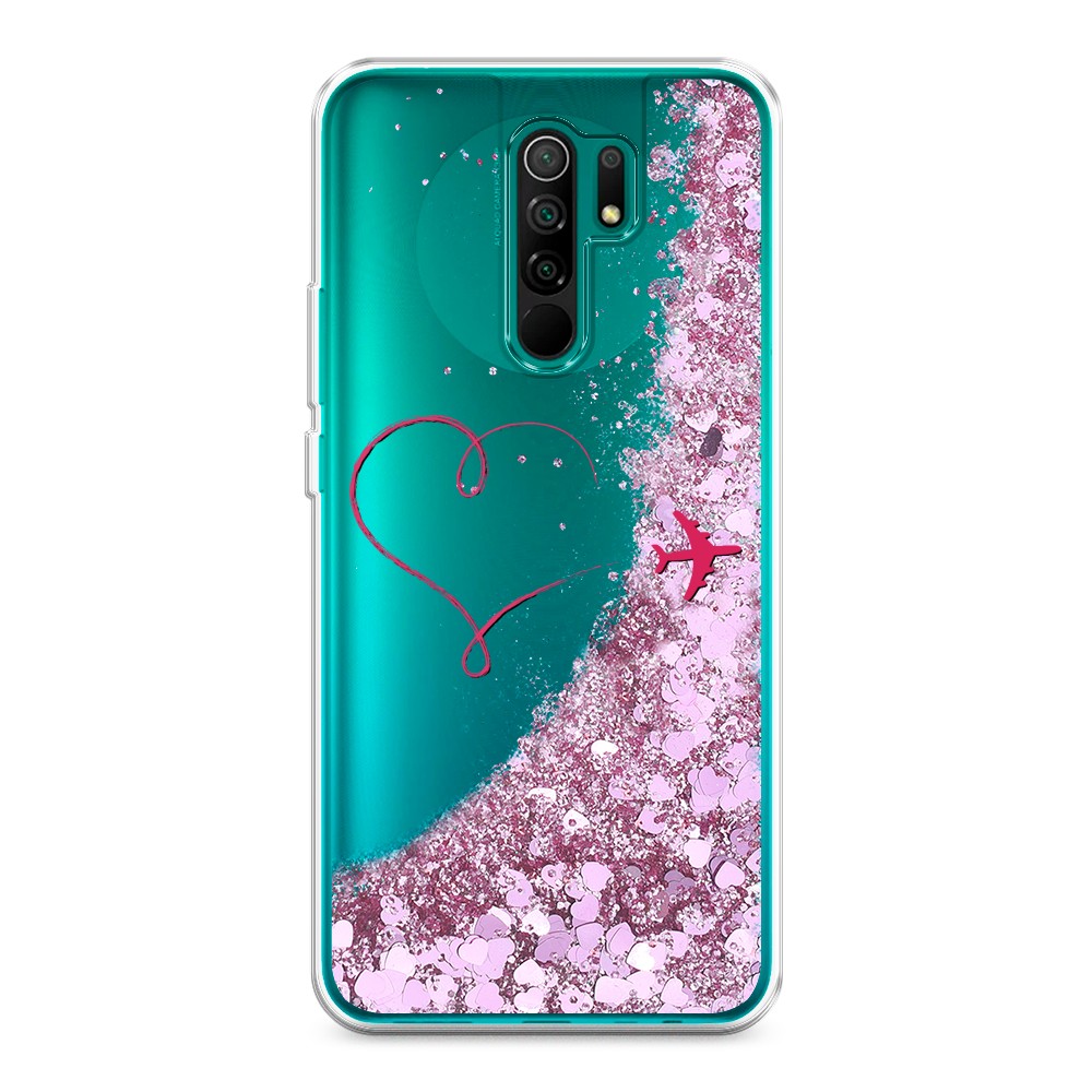 

Жидкий чехол с блестками "Сердце и самолет" на Xiaomi Redmi 9, 38394-1