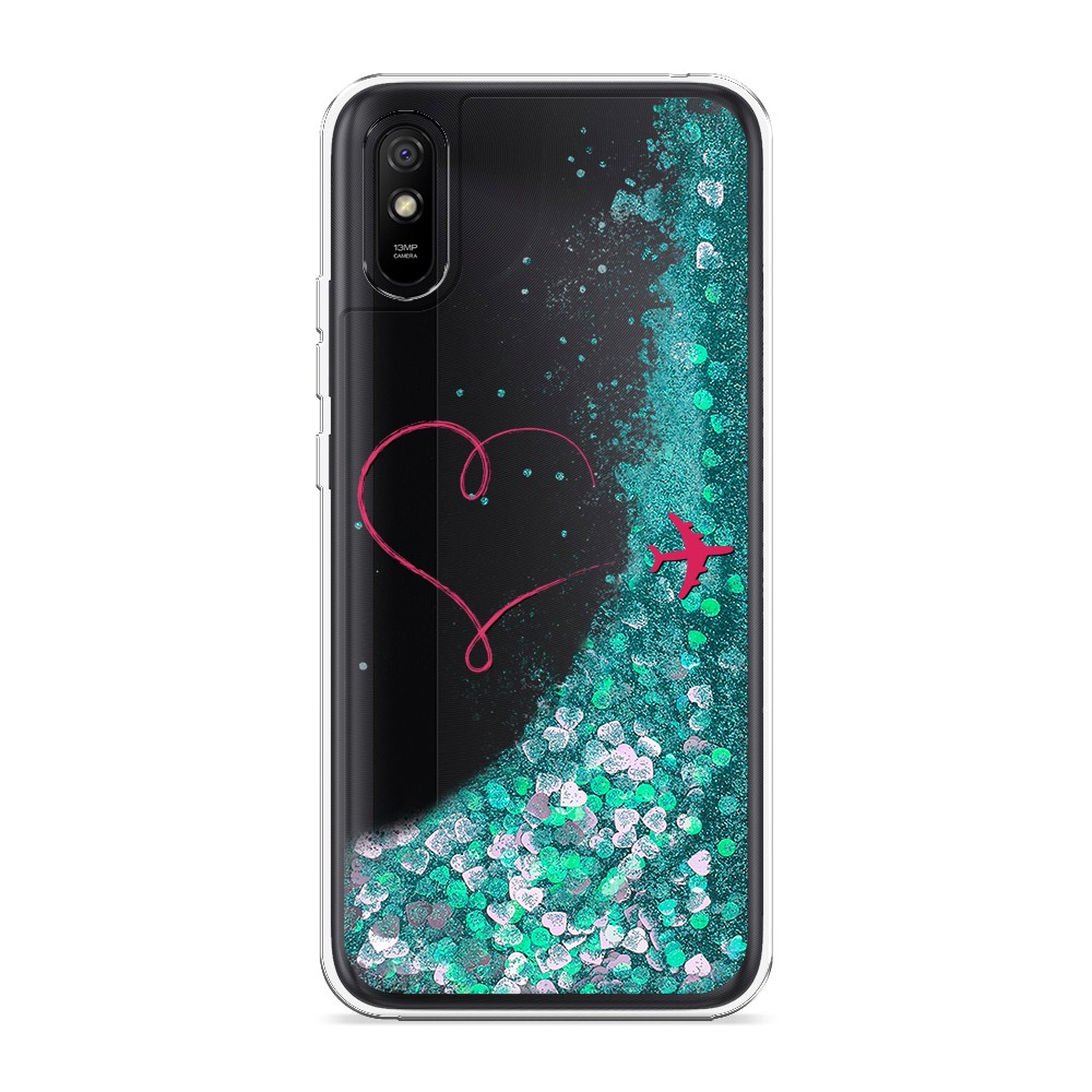 

Жидкий чехол с блестками "Сердце и самолет" на Xiaomi Redmi 9A