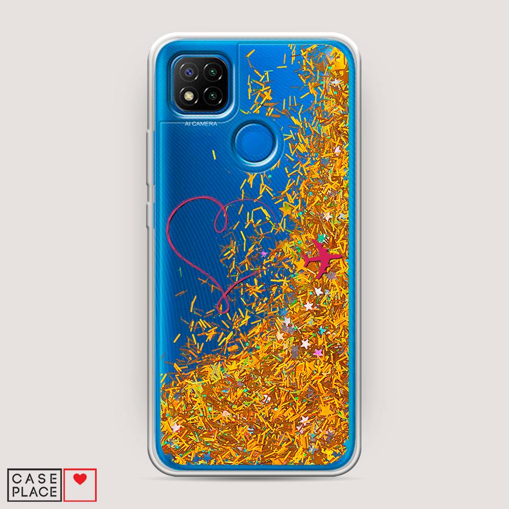 

Жидкий чехол с блестками "Сердце и самолет" на Xiaomi Redmi 9C, 39090-1