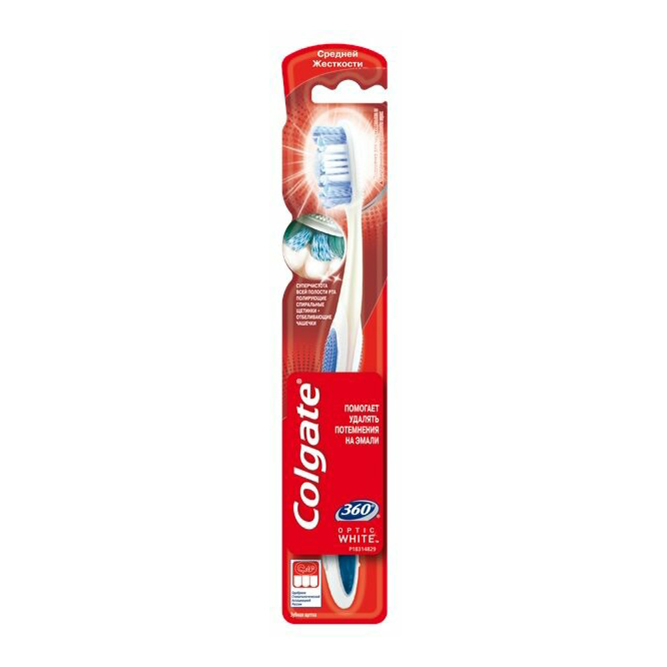 Зубная щетка Colgate 360 Optic White отбеливающая средней жесткости зубная щетка colgate массаж средней жесткости 1 в подарок