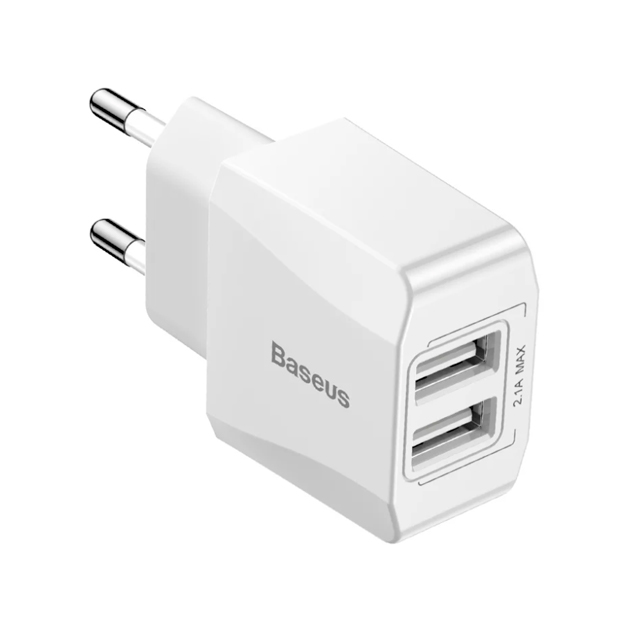 фото Сетевое зарядное устройство baseus mini dual-u charger (ccall-mn02) 2xusb 2,1a (white)