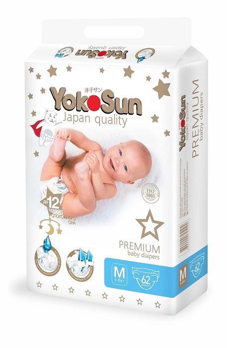 фото Подгузники yokosun premium m (5-10 кг) 62 шт