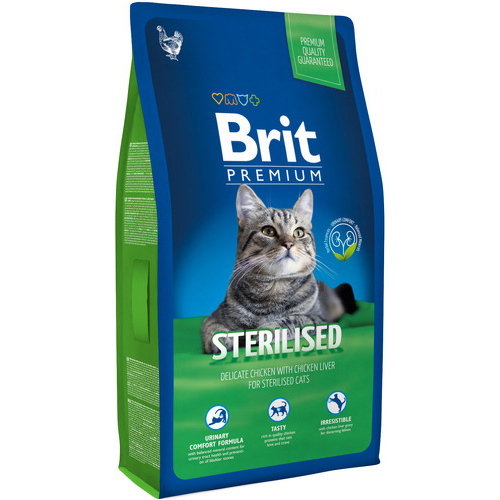 фото Сухой корм для кошек brit premium sterilised, для стерилизованных, курица, печень, 8кг