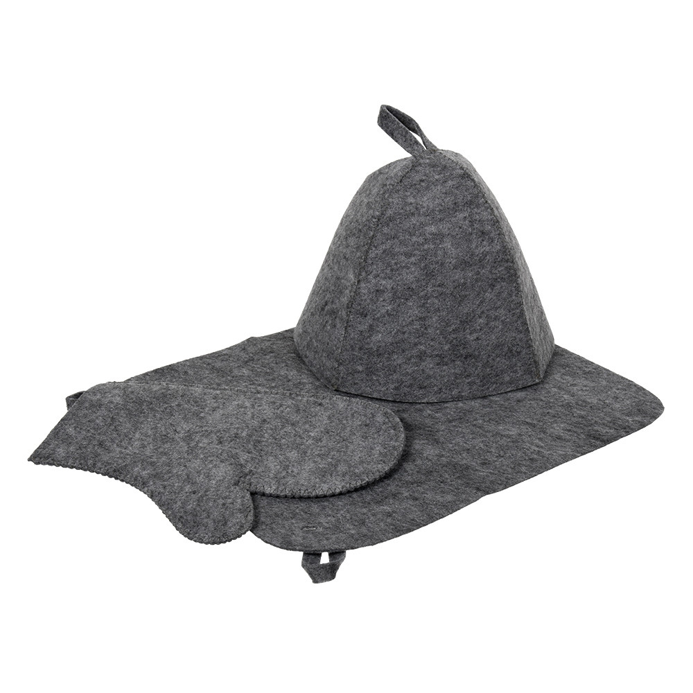 Набор из трех предметов (шапка + коврик + рукавица), серый