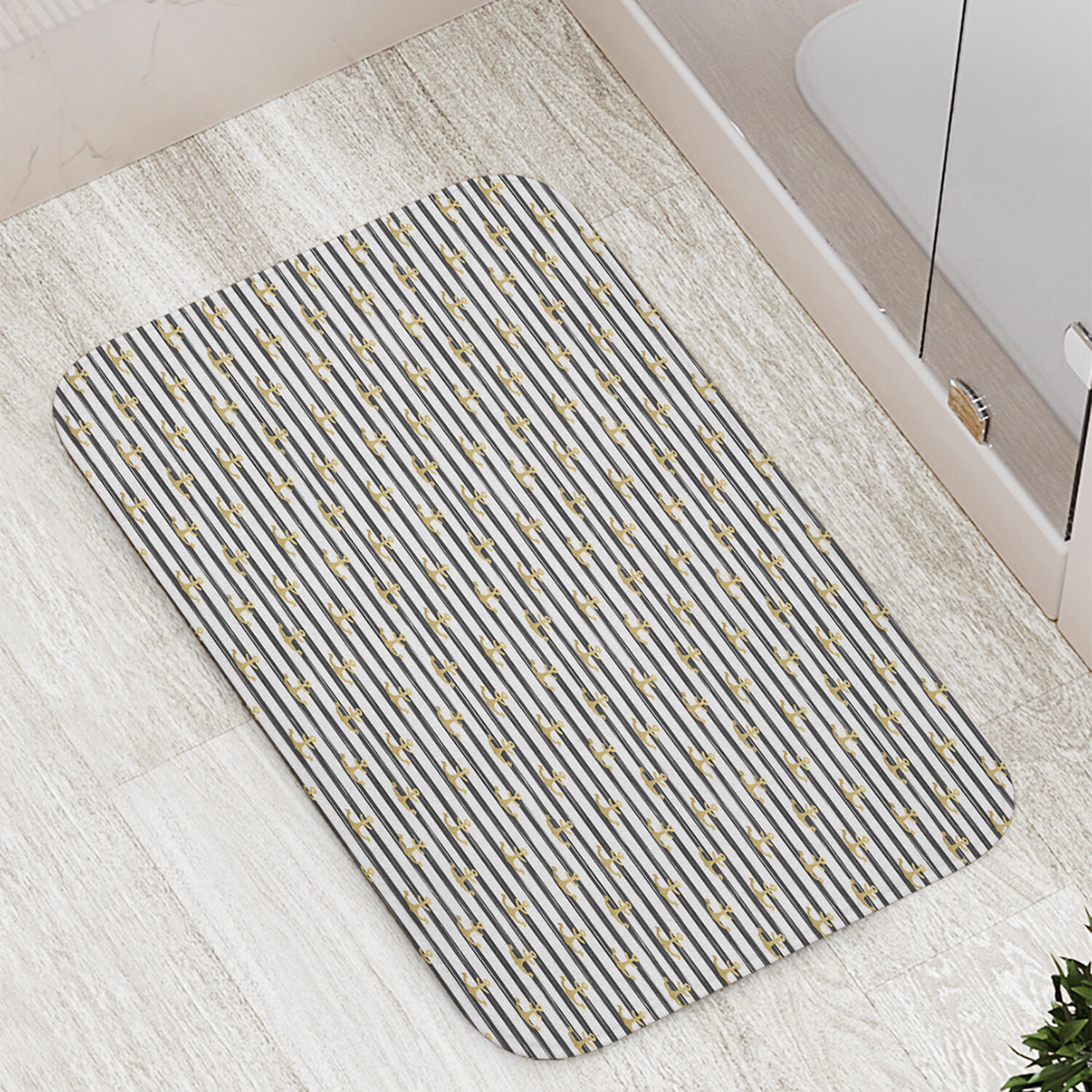 

Коврик противоскользящий JoyArty "Якоря на полосах" для ванной сауны бассейна 77х52 см, Якоря на полосах