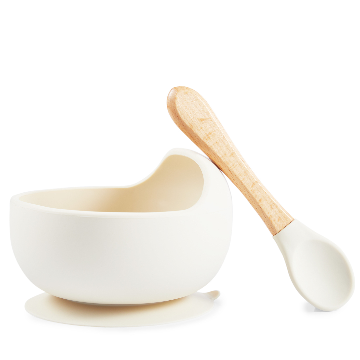 фото Набор посуды для детей happy baby 15064 миска на присоске и ложка, молочный