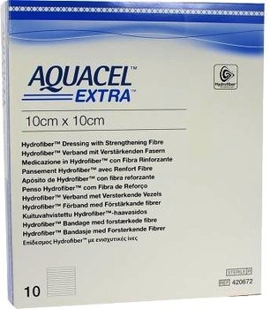 

Повязка Aquacel Extra 420672 абсорбирует и удерживает экссудат 10 см х 10 см 10 шт.