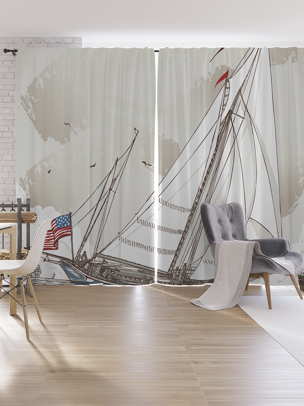 

Шторы под лён JoyArty "Шхуна под американским флагом", серия Oxford DeLux, 340х265 см, Шхуна под американским флагом