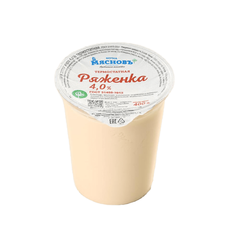 

Ряженка термостатная МясновЪ ФЕРМА ГОСТ 4% 400 мл