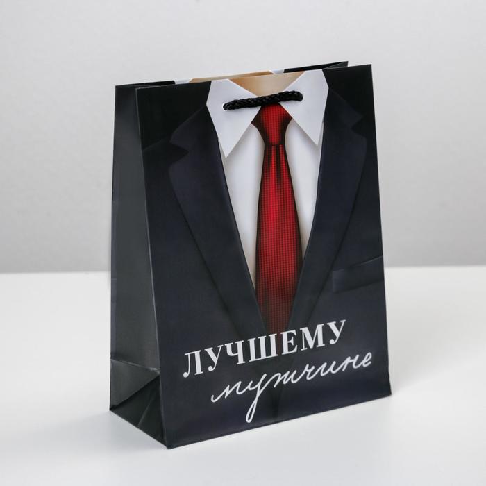 

Пакет ламинированный Лучшему мужчине, MS 18 х 23 х 8 см, Черный
